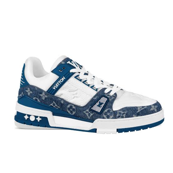 Tênis Louis Vuitton Trainer Blue Monogram Denim White