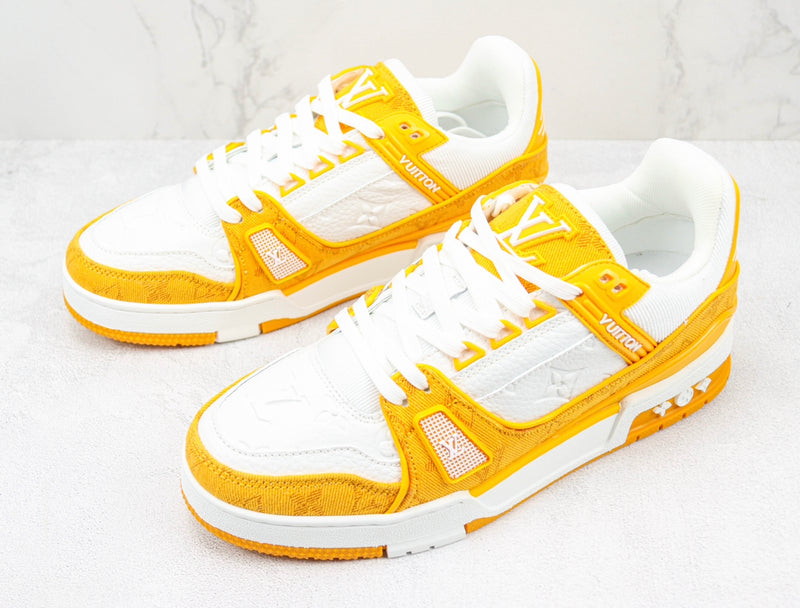 Tênis Louis Vuitton Trainer Yellow Monogram Denim White