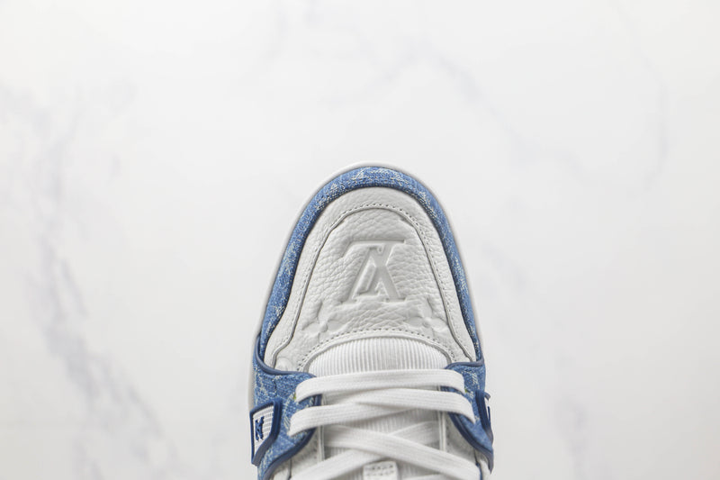 Tênis Louis Vuitton Trainer Blue Monogram Denim White