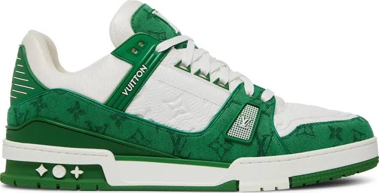 Tênis Louis Vuitton Trainer Green Monogram Denim White