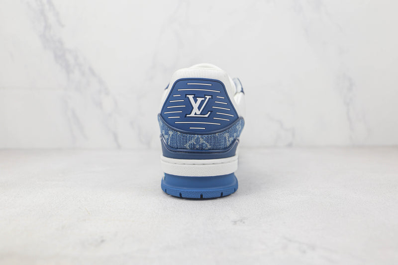 Tênis Louis Vuitton Trainer Blue Monogram Denim White